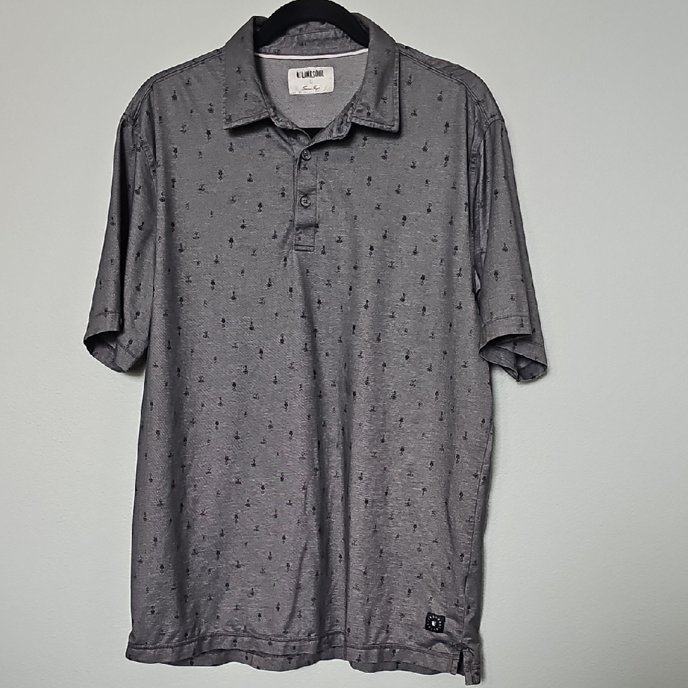 Linksoul Astoria Printed Short Sleeve Charcoal Gray Polo Golf Shirt Large